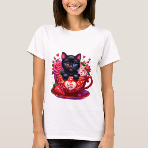 Süße schwarze Katze Valentinstag Lieb dich Tasse K T-Shirt