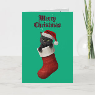 Süße schwarze Katze Weihnachten Ferien Karte