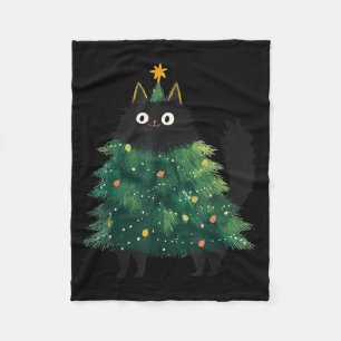 Süße schwarze Katze Weihnachtsbaum Lustiger Katzen Fleecedecke