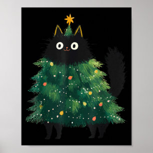 Süße schwarze Katze Weihnachtsbaum Lustiger Katzen Poster