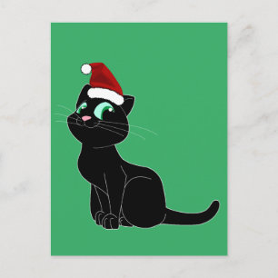 SÜSSE SCHWARZE KATZE WEIHNACHTSKUNST POSTKARTE