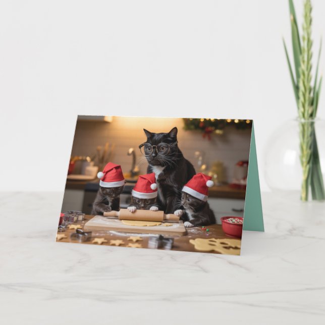 Süße schwarze Katze Weihnachtsplätzchen Karte (Vorderseite)