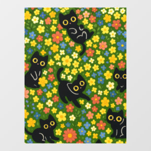 Süße schwarze Katzen Blumenwiese Muster Fensteraufkleber