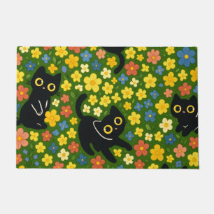 Süße schwarze Katzen Blumenwiese Muster Fußmatte