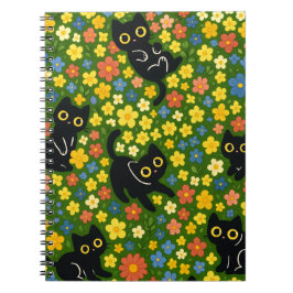 Süße schwarze Katzen Blumenwiese Muster Notizblock