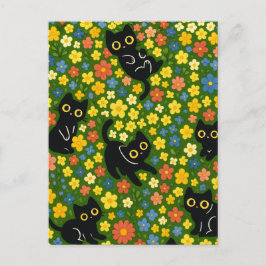 Süße schwarze Katzen Blumenwiese Muster Postkarte
