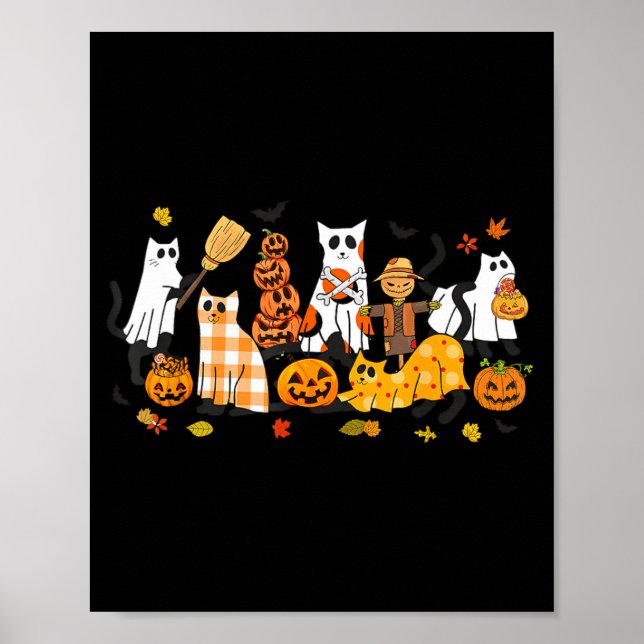 Süße schwarze Katzen Geist Halloween Kürbis Katzen Poster (Vorne)