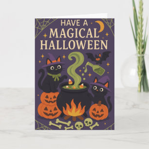 Süße schwarze Katzen Gruseliges Halloween Karte