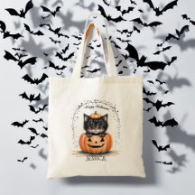 Süße schwarze Katzen-Halloween-Tasche | Kürbis Jac