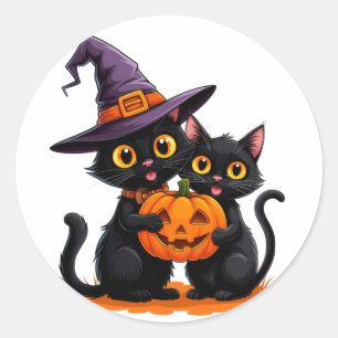 Süße schwarze Katzen Hexe Kürbis Halloween 🐈⬛ Runder Aufkleber
