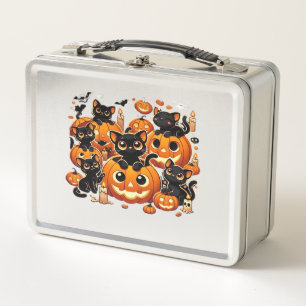 Süße schwarze Katzen in Kürbissen Halloween Nacht  Metall Brotdose