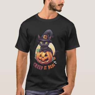 Süße schwarze Katzen-Kürbis-Gespenst Full Moon Hal T-Shirt