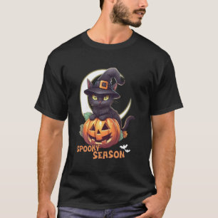 Süße schwarze Katzen-Kürbis-Grüß zum unheimlichen T-Shirt