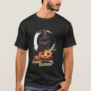 Süße schwarze Katzen-Kürbis-Grüß zum unheimlichen T-Shirt