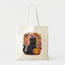 Süße schwarze Katzen-Kürbis-Halloween-Tasche