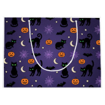 Süße schwarze Katzen Kürbisse Lila Halloween Gesch