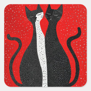 Süße schwarze Katzen Quadratischer Aufkleber