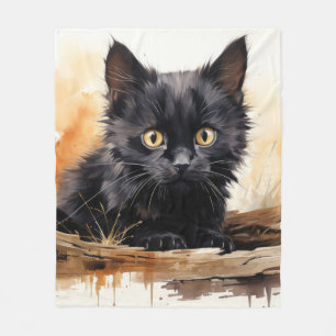 Süße schwarze Katzen-Wasserfarben-Kunst Fleecedecke