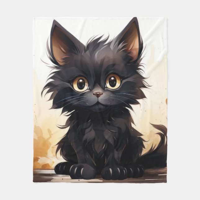 Süße schwarze Katzen-Wasserfarben-Kunst Fleecedecke (Vorderseite)