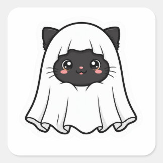 Süße schwarze Katzengeist Halloween Kawaii Quadratischer Aufkleber