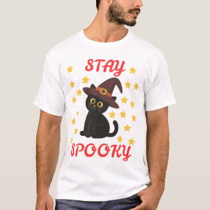 Süße schwarze Katzenhexe Bleib gruselig Halloween- T-Shirt