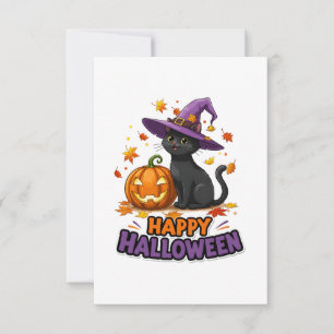 Süße schwarze Katzenhexe Frohes Halloween Kürbis Dankeskarte