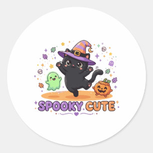 Süße schwarze Katzenhexe Halloween Runder Aufkleber