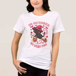 Süße schwarze Katzenhexe in Oktober tragen wir Ros Tri-Blend Shirt