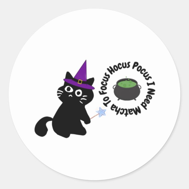 Süße schwarze Katzenhexe Matcha Aufkleber (Vorderseite)