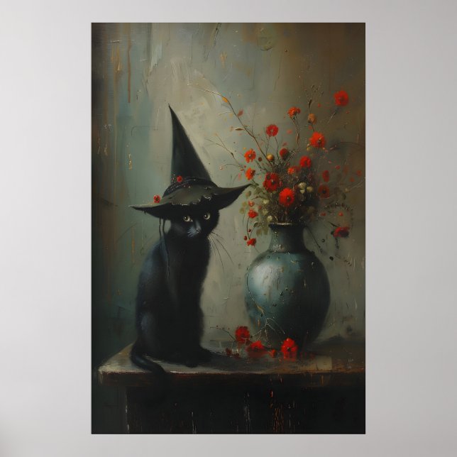 Süße schwarze Katzenhexe mit dunklen Botanicals, d Poster (Vorne)