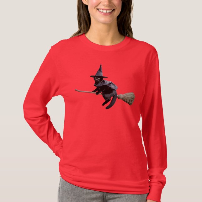 Süße schwarze Katzenhexe T-Shirt (Vorderseite)
