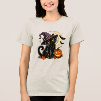 Süße schwarze Katzenhexenhut Halloween Damen T-Shi Tri-Blend Shirt
