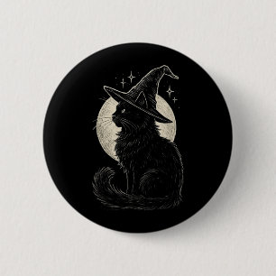 Süße schwarze Katzenhexenhut Mond Retro Coquette B Button