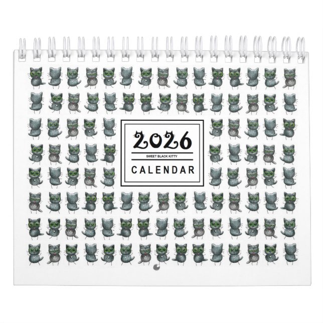 Süße schwarze Katzenillustration 2026 Kalender (Titelbild)