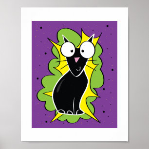 Süße schwarze Katzenillustration - Kinder-Tierkuns Poster