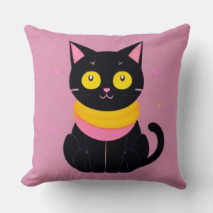 Süße schwarze Katzenillustration Kissen