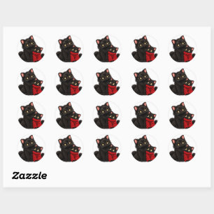 Süße schwarze Katzenmutter und Kätzchen lesen Buch Runder Aufkleber