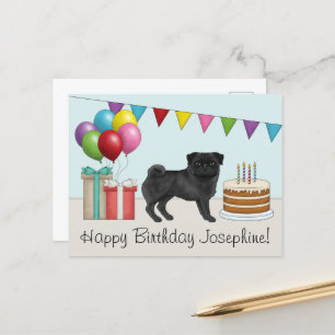 Süße schwarze Mops-Cartoon-Hund bunte Happy Birthd Postkarte