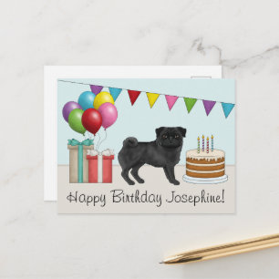 Süße schwarze Mops-Cartoon-Hunde Farbige Happy Bir Postkarte