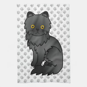 Süße schwarze persische Cartoon-Katzen-Illustratio Geschirrtuch