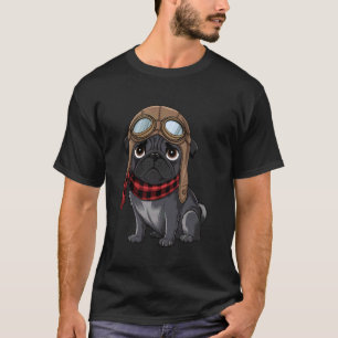 Süße schwarze Pug-Pilot-Flugzeug-Aviator-Hund-Mama T-Shirt