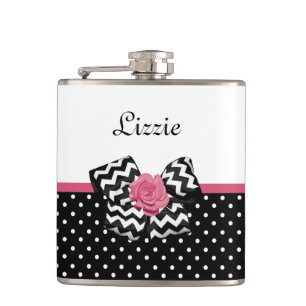 Süße schwarze Punkte rosa Rosen Chevron-Schleife u Flachmann