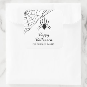 Süße schwarze Spinne Frohes Halloween Quadratischer Aufkleber