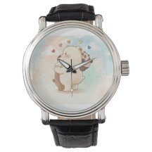 Süße schwarze Uhr mit liebenswerten Bären