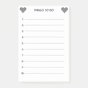 Süße schwarze und weiße Herzen auf weißen Dingen,  Post-it Klebezettel