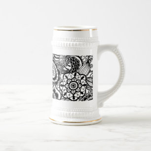Süße schwarze weiße Blume paisley Bierglas