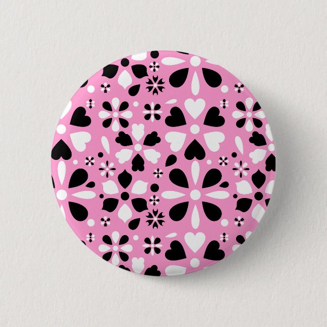 Süße schwarze weiße Blumen Button (Vorderseite)