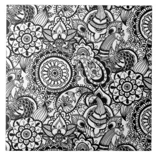 Süße schwarze weiße floral paisley fliese