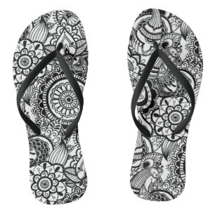 Süße schwarze weiße floral paisley flip flops