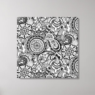 Süße schwarze weiße floral paisley leinwanddruck